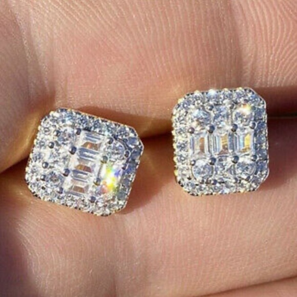 New 925 Sterling silver Diamond Stud Earrings - Picture 2 of 5